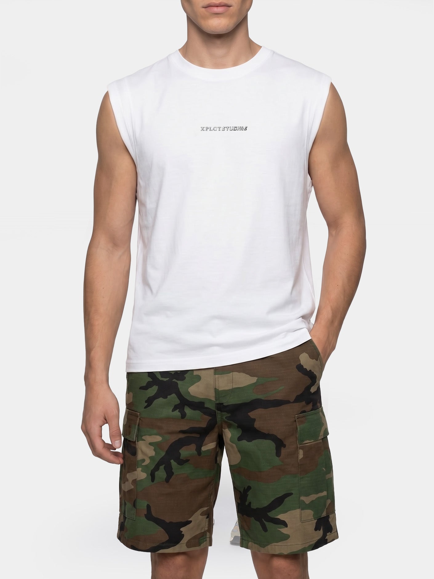 Hybrid sleeveless tee | Off white
